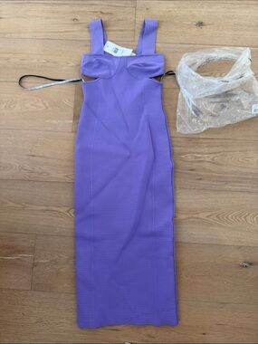 Herve Leger Lavender Purple Ribbed Bodycon Midi Dress
